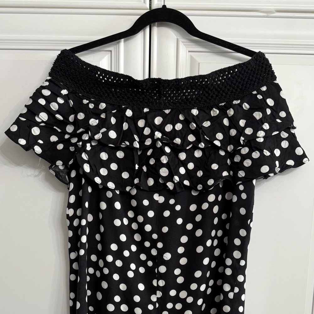 Coco Bianco Large Black/White Polka Dot Off the Shoulder Double Ruffle Dress - Picture 9 of 12